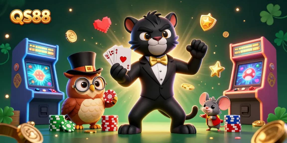 Experience thrilling gaming moments with QS88 as charming cartoon characters enhance the excitement.