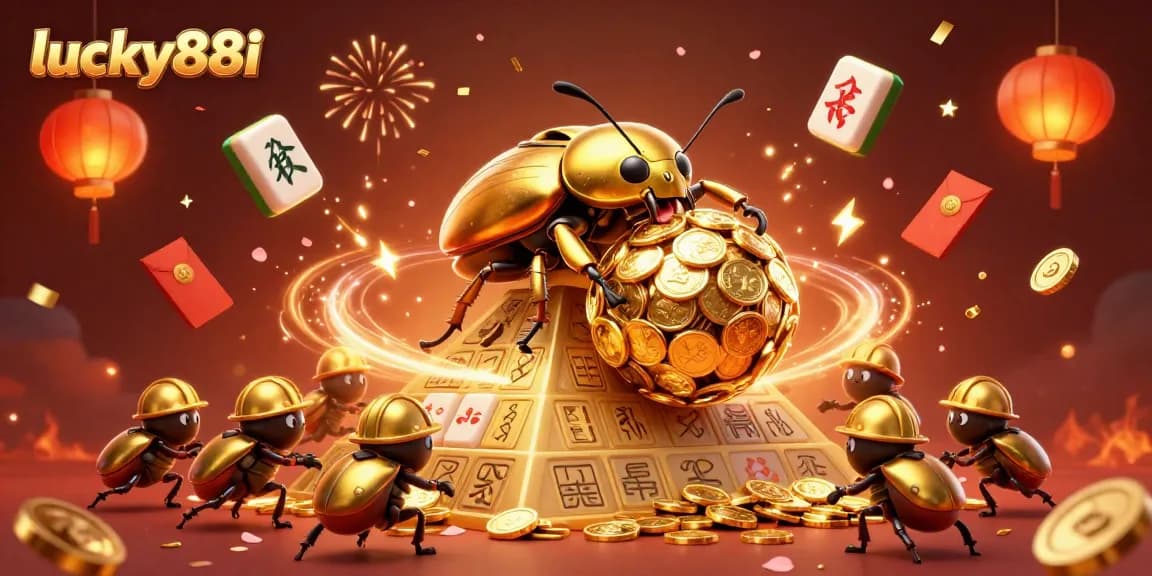 Experience thrilling gameplay with lucky88i as golden beetles pursue big wins amongst a vibrant casino scene.