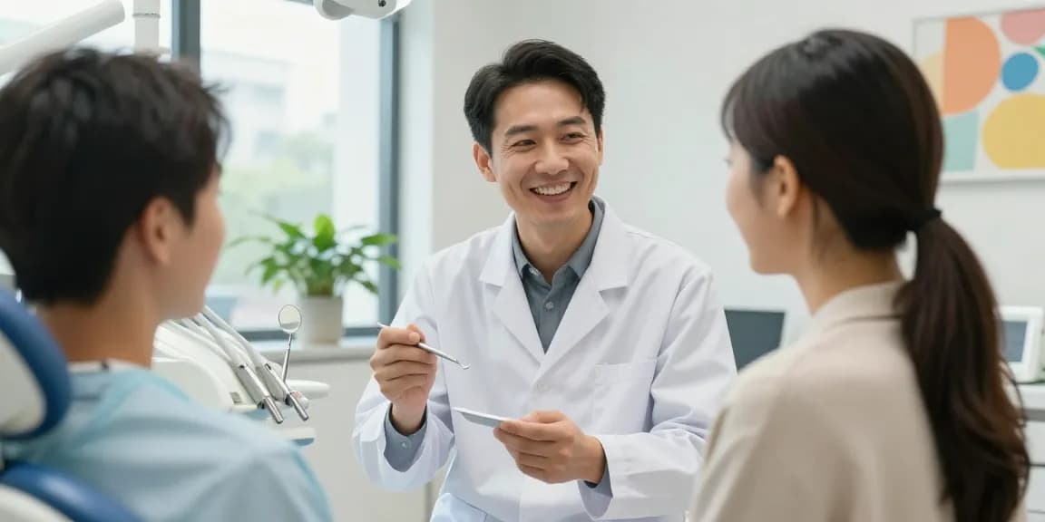 Controle tandarts Nijmegen met een vriendelijke tandarts die een patiënt adviseert in een moderne kliniek.