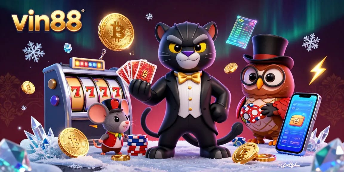 Engage with vin88's exciting casino experience, featuring stylish characters and vibrant game elements.