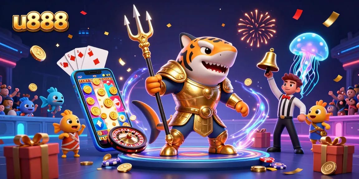 Experience thrilling gameplay at u888 with a vibrant underwater colosseum featuring dynamic slot elements and exciting characters.