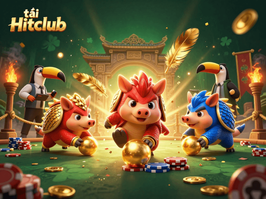 Tăng tải Hitclub with exciting pangolins rolling casino chips in an animated gambling scene.