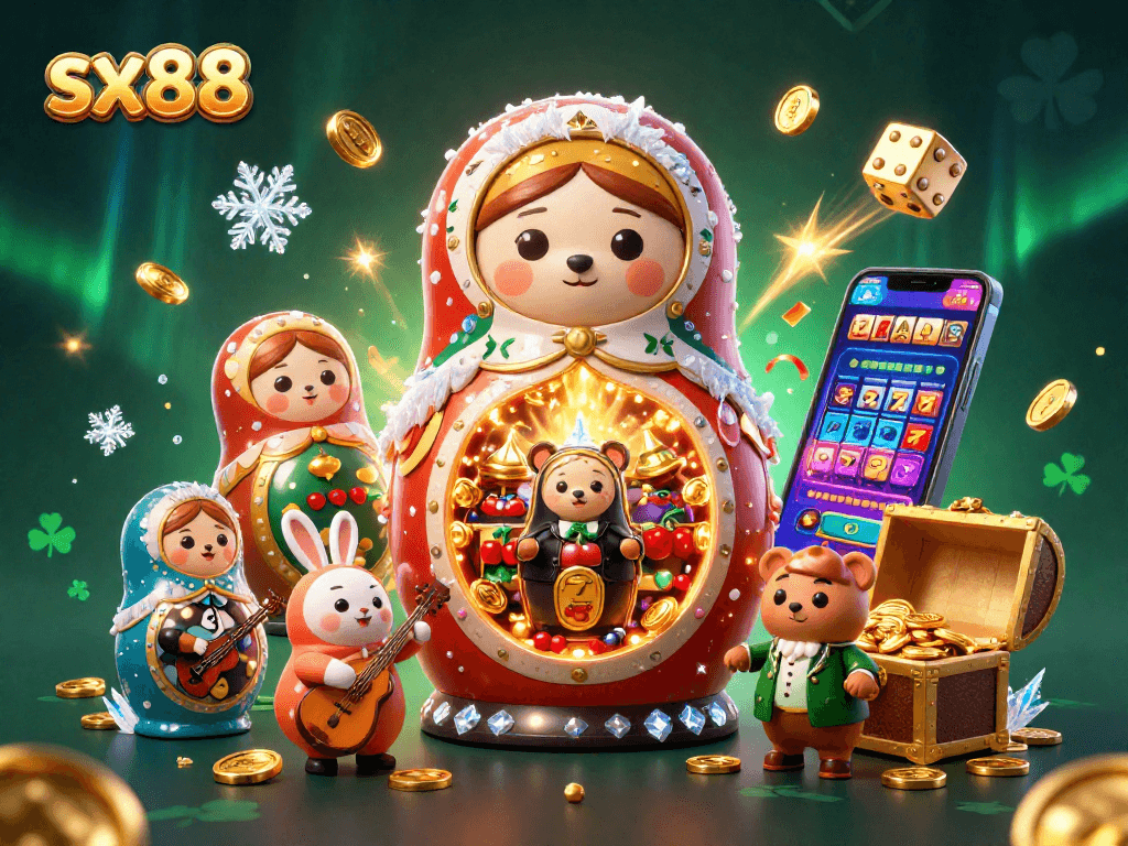 Spark a winning adventure with sx88 starring Matryoshka bears, casino elements, and jackpot excitement.