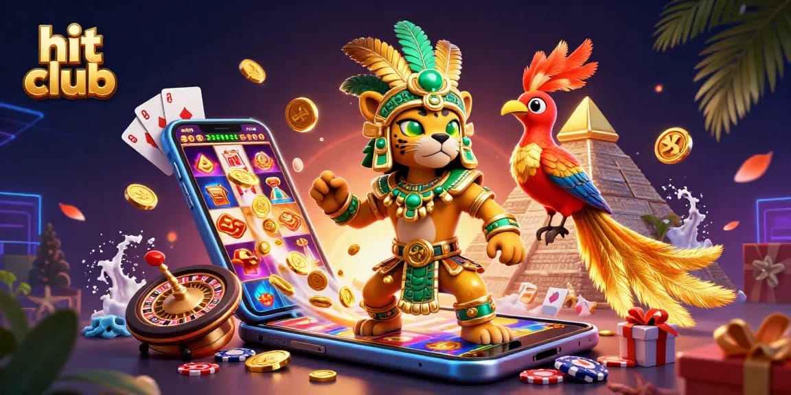 Hit club showcases an enchanting Mayan priest surrounded by dynamic casino elements, creating an immersive gaming experience.