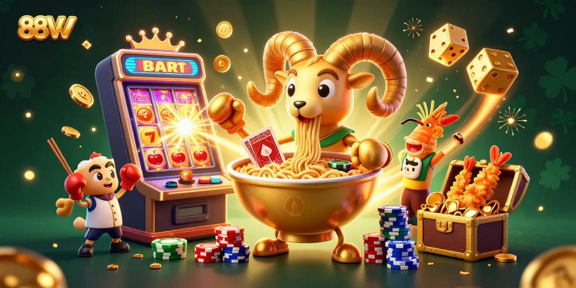 Experience the excitement of 88VV with a vibrant casino scene featuring playful characters and dynamic jackpots.