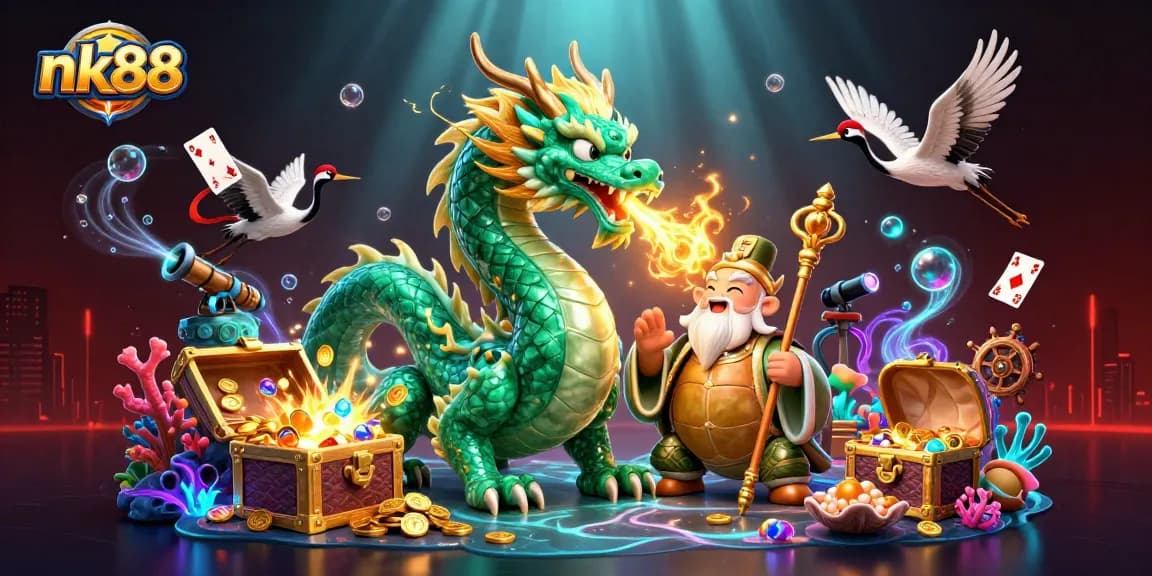 Experience thrilling gameplay at nk88 with a dynamic dragon scene filled with casino treasures.