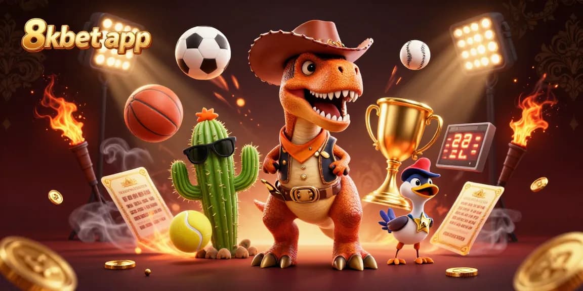 Engage with the thrilling action of the 8xbet app in this dynamic casino scene filled with 3D characters and vibrant elements.