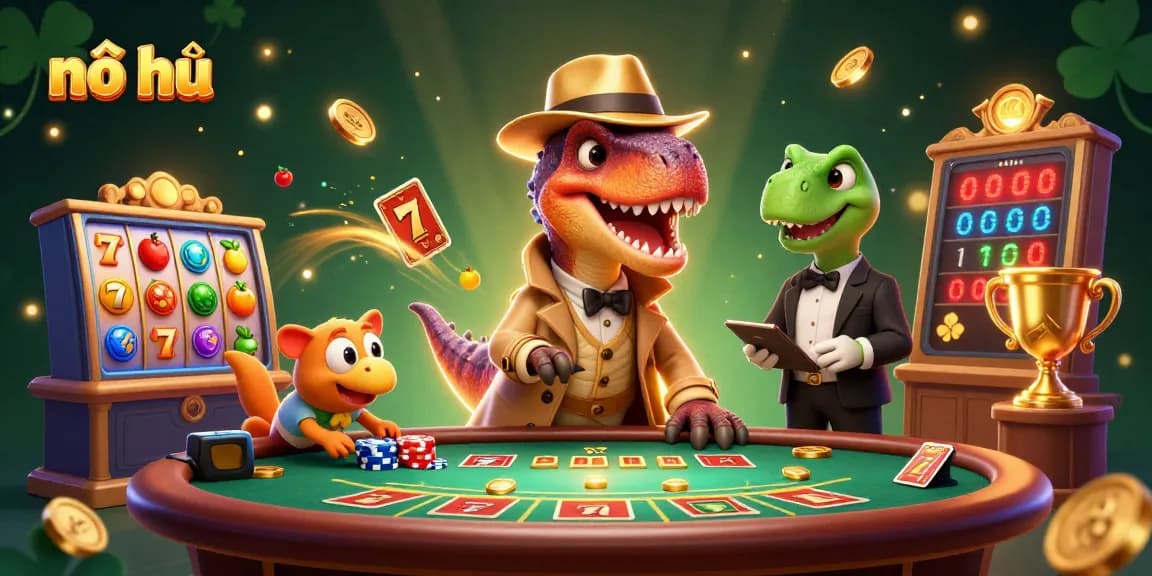 Spin the nổ hũ jackpot reels with a velociraptor at the casino, daringly seeking wins.