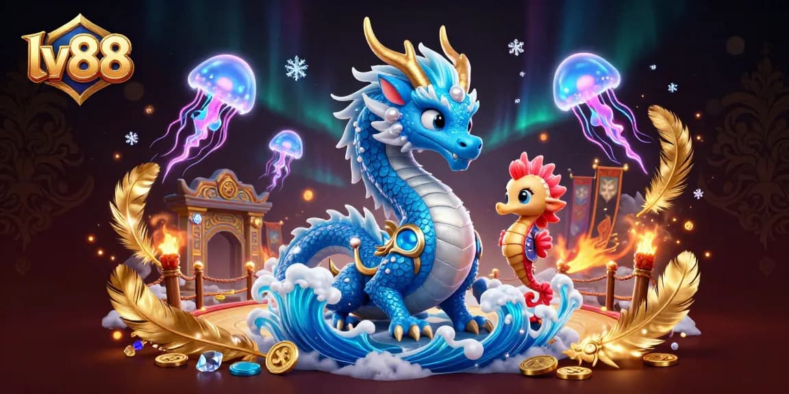 Experience the thrill of lv88 with dynamic casino action featuring an azure dragon and seahorse knight.