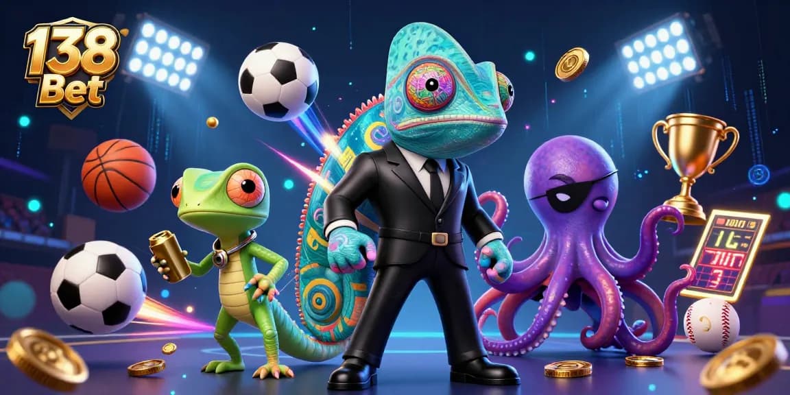 Experience winning strategies with 138 Bet in this dynamic casino scene showcasing fun sports and betting elements.