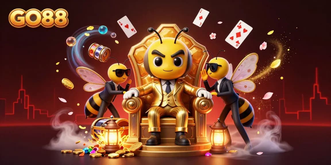 Engage with GO88 Casino's thrilling world, featuring vibrant characters in a packed, dynamic scene.