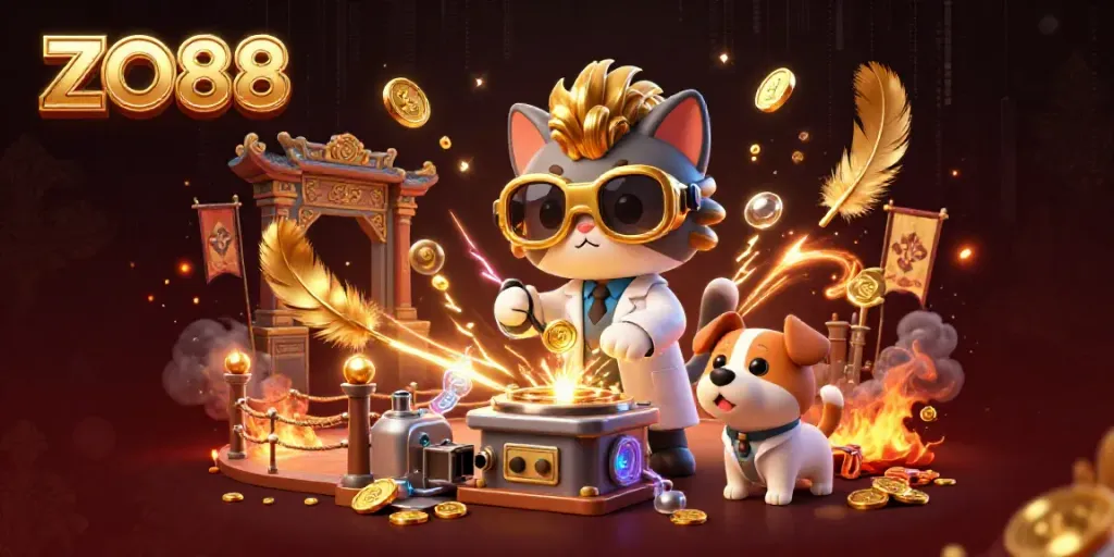Engage with ZO88 in an adventurous 3D casino scene filled with excitement and wealth.