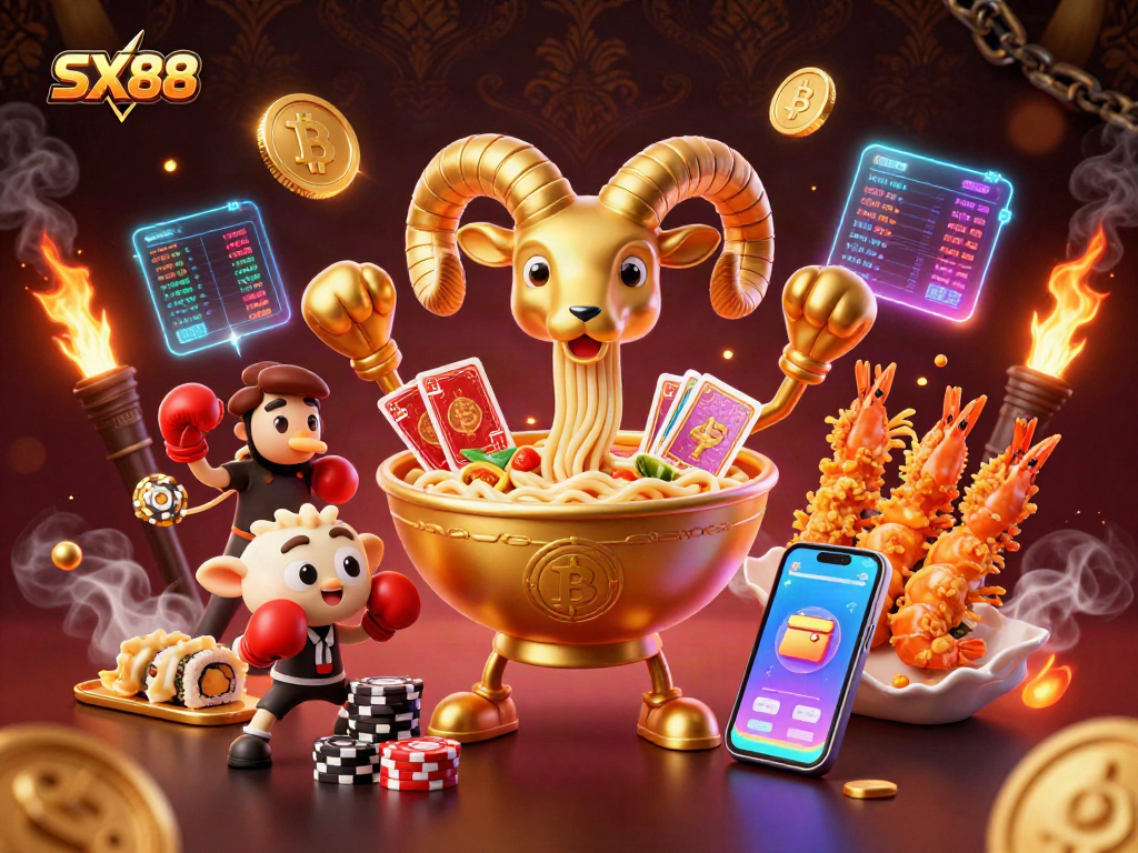 SX88 engages players with thrilling casinos, featuring a vibrant cartoon scene of colorful characters.