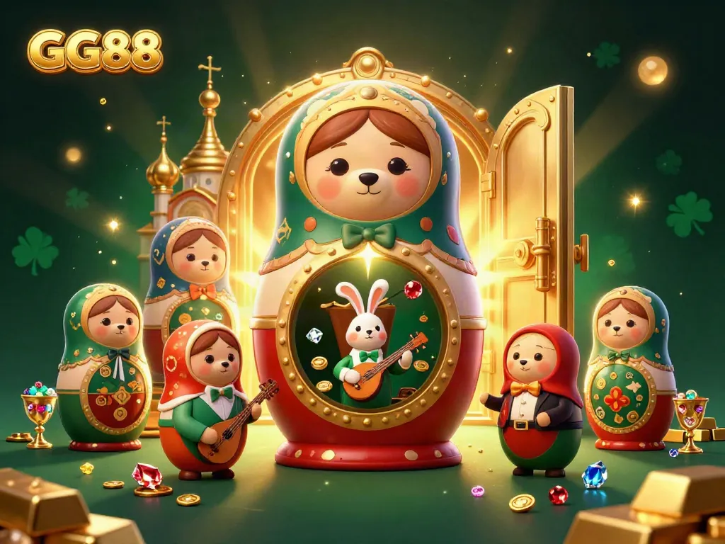 Engage with GG88 at an exciting online casino showcasing vibrant characters and gaming treasures.