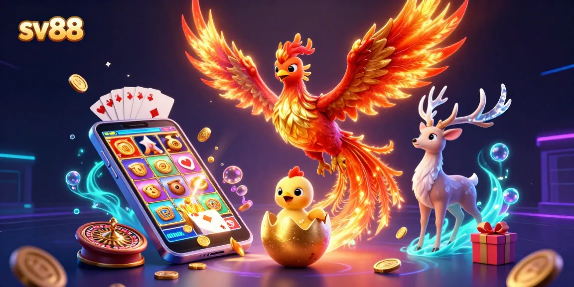 Experience the thrill of sv88 as a fire phoenix and baby phoenix grace a dynamic gaming scene.