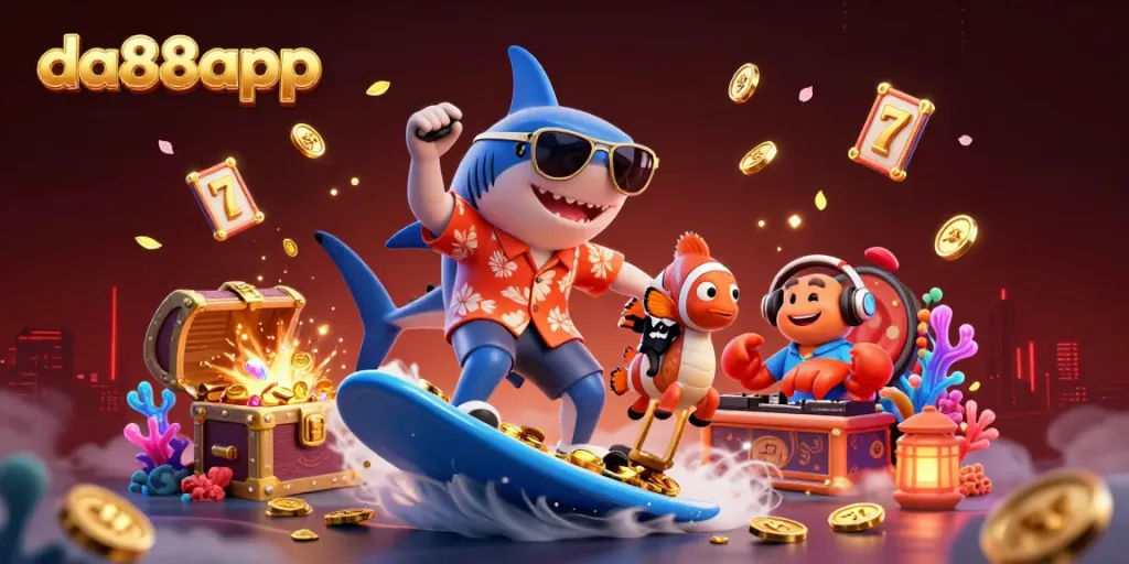 Engage with exciting games at da88app, featuring a playful shark and enchanting underwater elements.