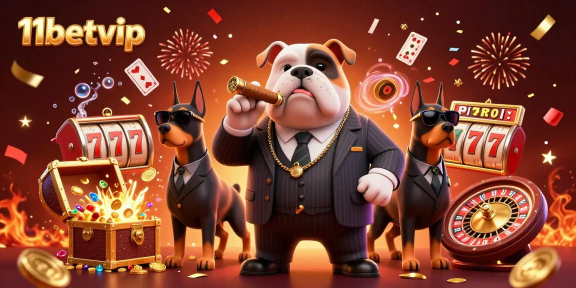 Engage in thrilling gaming at 11betvip with dynamic characters, vibrant slot reels, and the dazzling casino atmosphere.