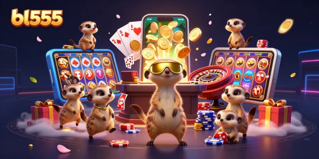 Experience the excitement of bl555 with cartoon meerkats managing a lively casino operation.