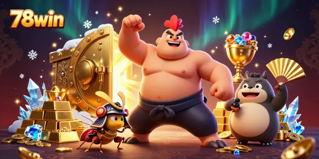 78win champions winning strategies with an exciting casino illustration featuring unique characters.