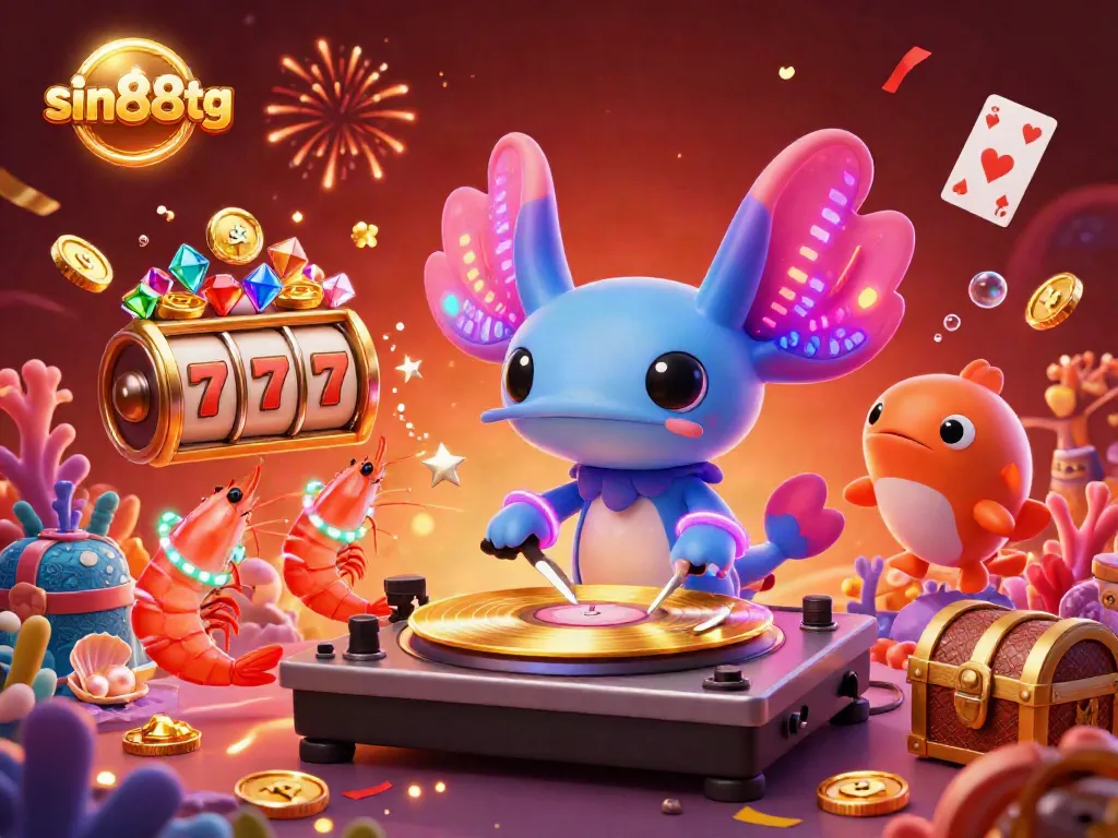 Spin golden records with the vibrant sin88tg DJ axolotl and exciting casino elements.