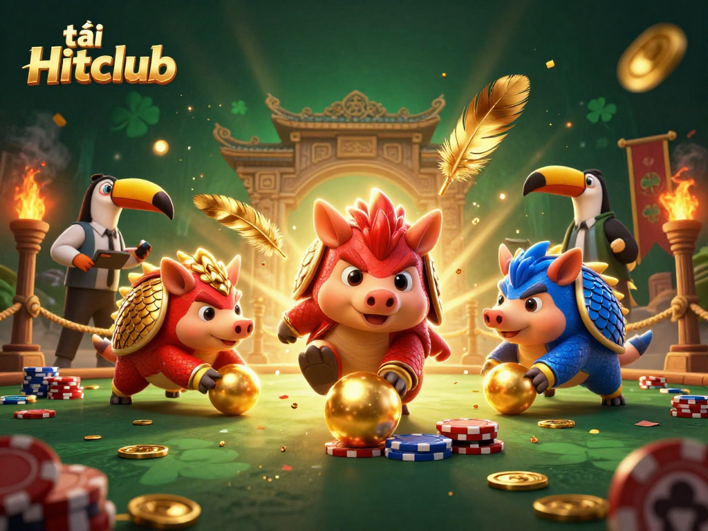 Tăng tải Hitclub with exciting pangolins rolling casino chips in an animated gambling scene.