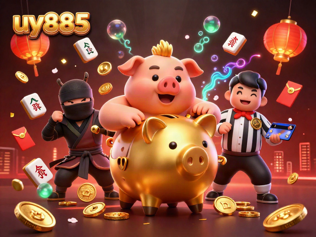 Celebrate gaming wins with uy885's dynamic casino scene featuring vibrant characters and festive elements.