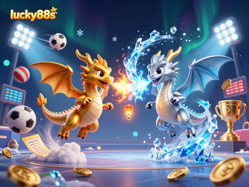Engage in thrilling gameplay with lucky88s, featuring gold and silver dragons amidst vibrant casino elements.