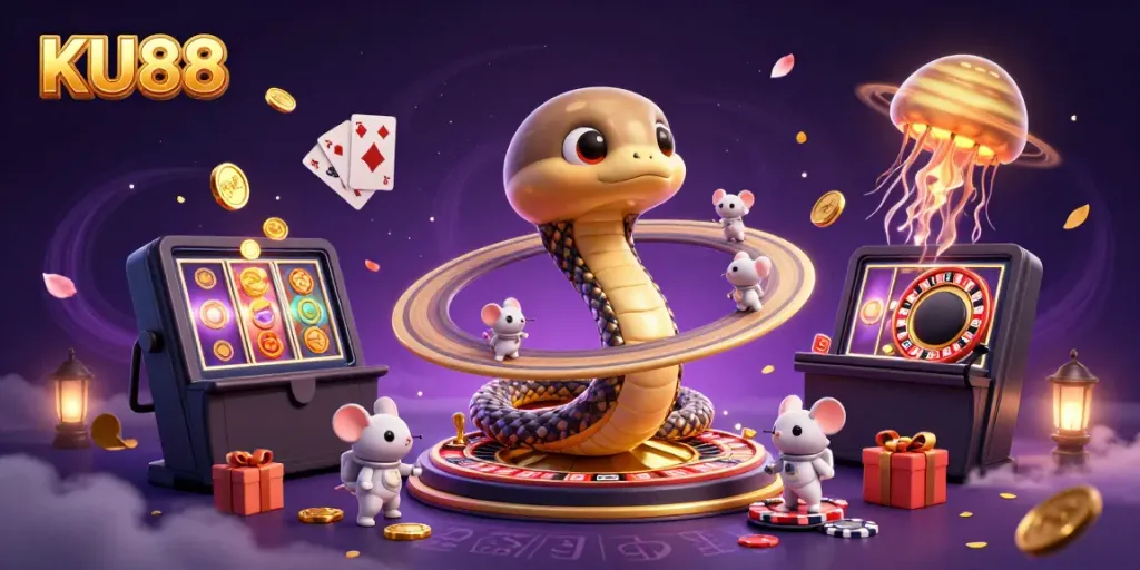 Experience thrilling gameplay with KU88 in a captivating cosmic casino scene featuring dynamic elements.