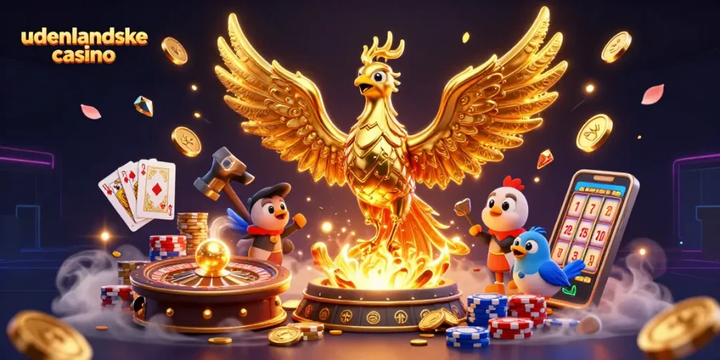 Experience the thrill of udenlandske casino games with this captivating 3D illustration featuring a golden phoenix.