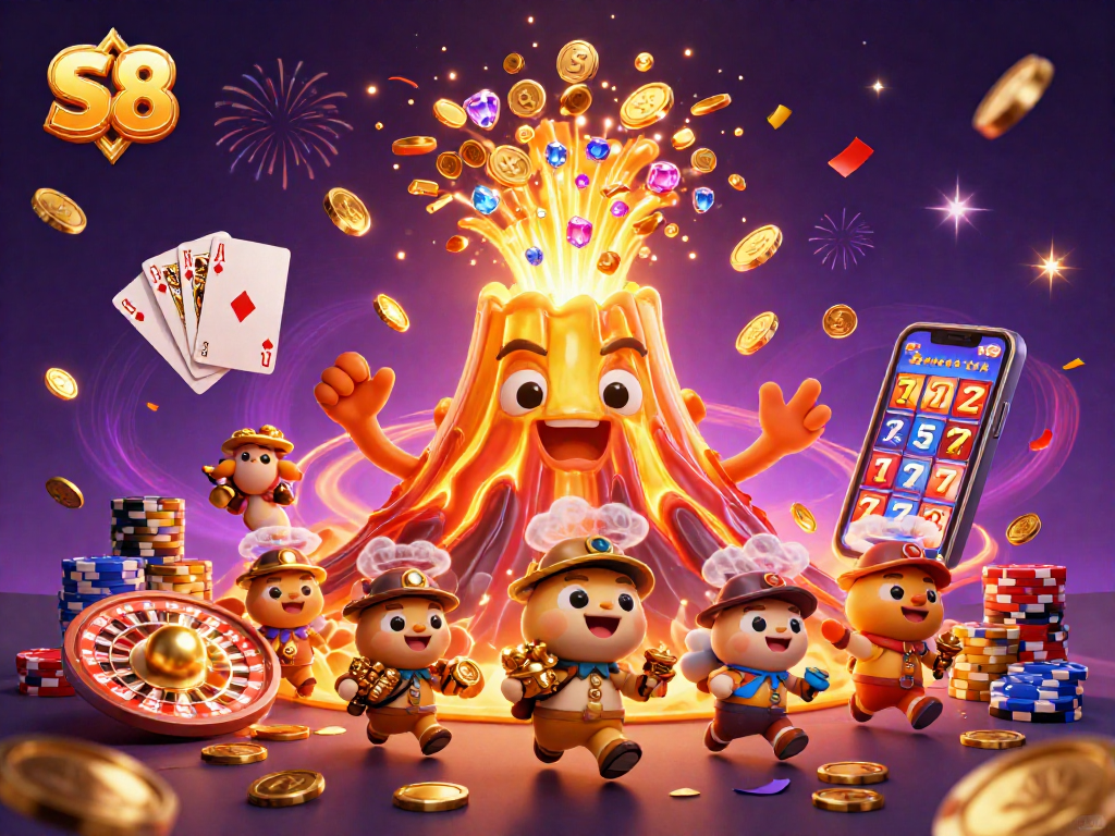 S8 brings exciting online gaming with a golden volcano eruption of coins and treasures