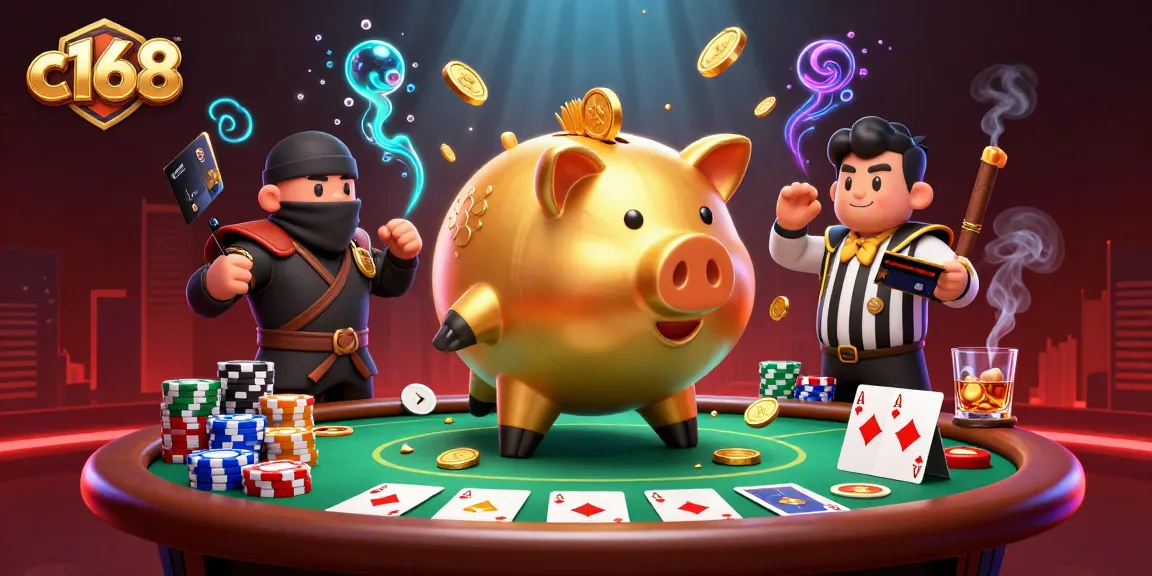 Experience vibrant casino dynamics with c168's 3D piggy bank sumo wrestler in action.