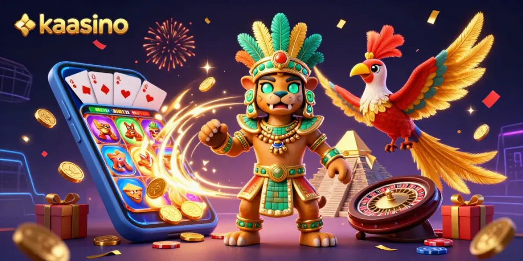 Engage with kaasino's vibrant slots and games through a dazzling 3D illustration.