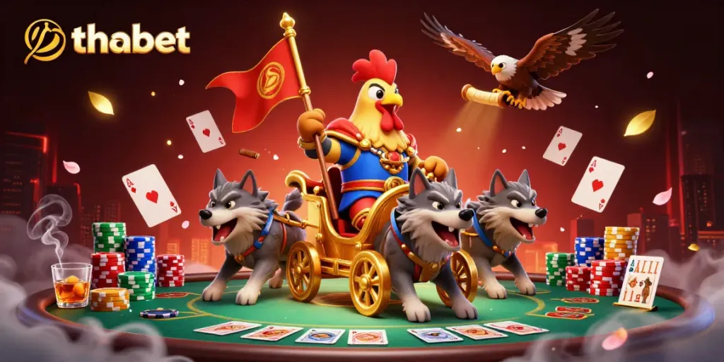 Experience thabet's vibrant casino atmosphere with a warlord leading a dynamic game scene.