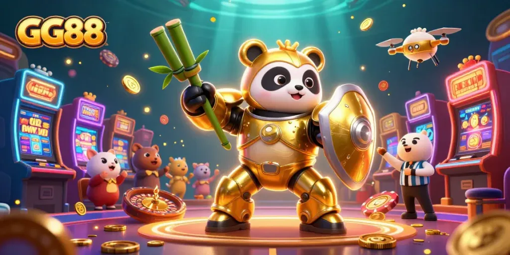 Experience exhilarating gambling action with GG88 in a vibrant 3D casino scene filled with exciting game elements.
