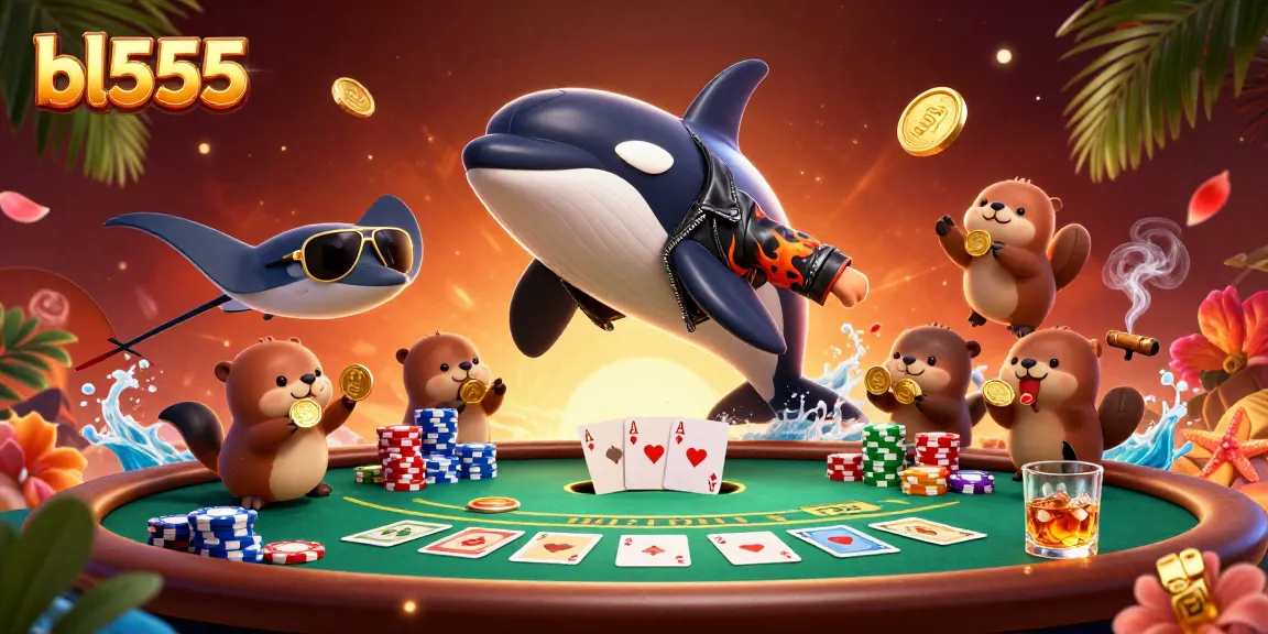 Engage in thrilling gaming with bl555 featuring an orca and sea otters at a dynamic poker table.