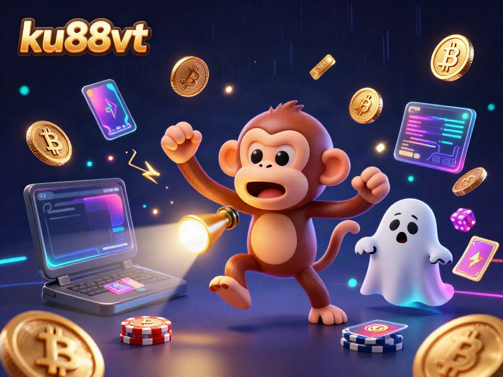 Engage with thrilling adventures at ku88vt as a playful poltergeist monkey juggles golden treasures in a haunted casino.