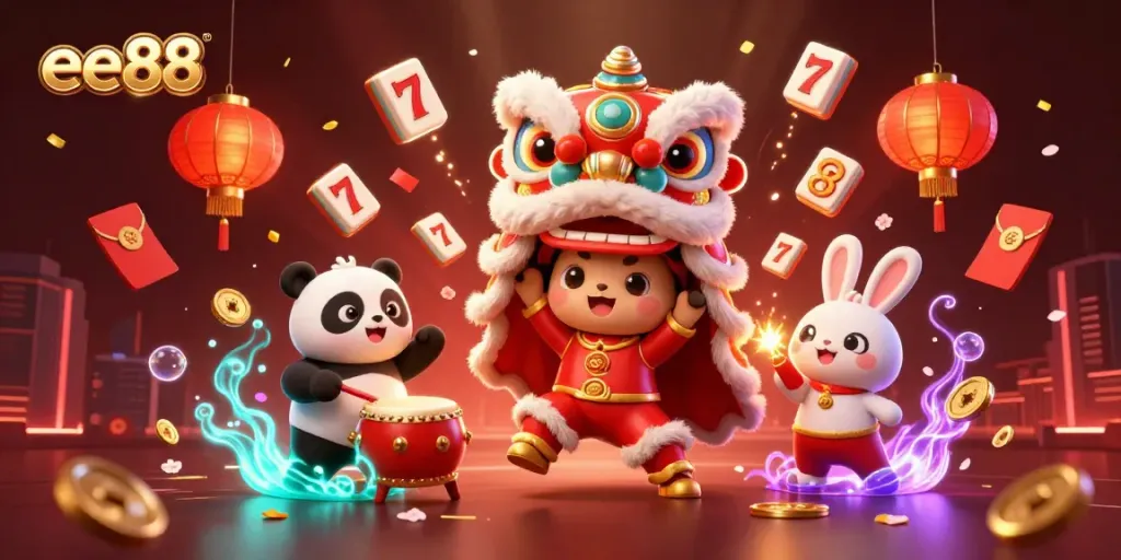 Engage with thrilling casino action as ee88 features characters in a vibrant, festive atmosphere.