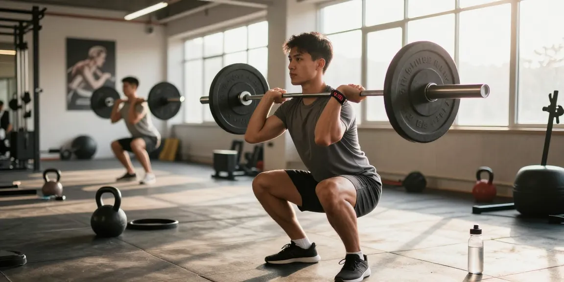 Man traint in de Unique Pharma Shop met gewichten in moderne sportschool.