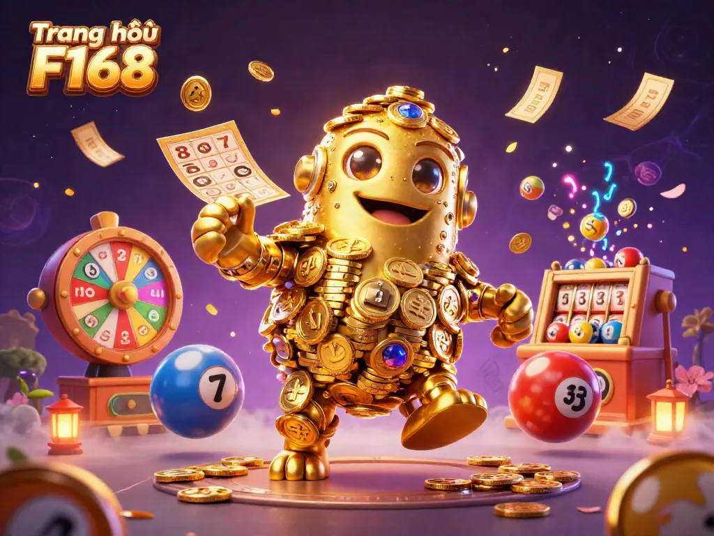 Experience the thrill of gaming at Trang chủ F168 with vibrant golden golems and dynamic lottery elements.