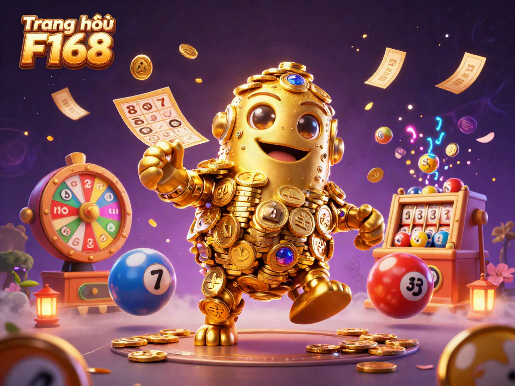 Experience the thrill of gaming at Trang chủ F168 with vibrant golden golems and dynamic lottery elements.