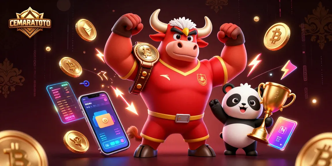 CEMARATOTO showcases vibrant 3D characters in a casino scene celebrating big wins.