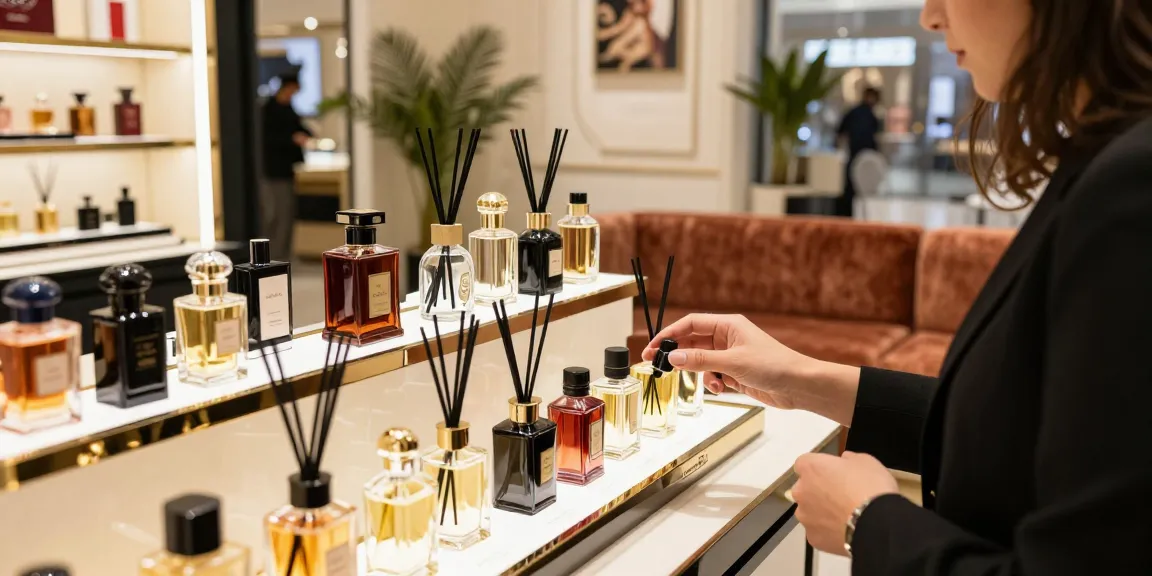 Parfum sample kopen in luxe winkelomgeving met stijlvolle flacons.