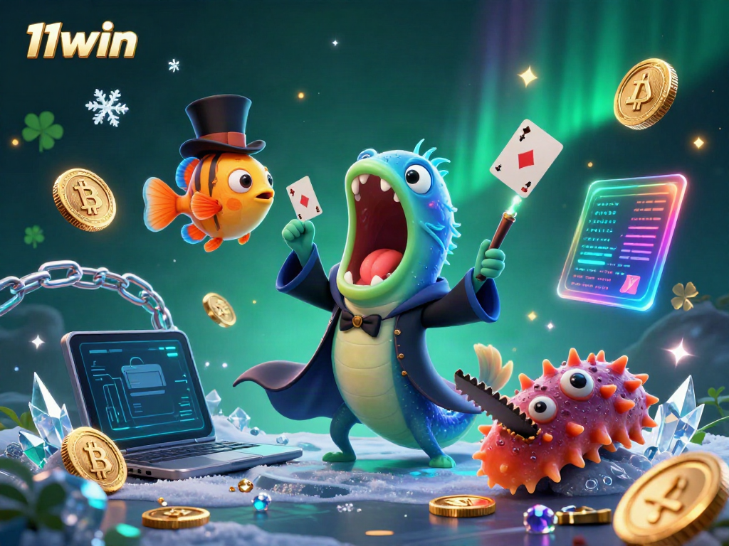 Experience thrilling casino magic with 11win's enchanting characters in a vivid underwater scene.