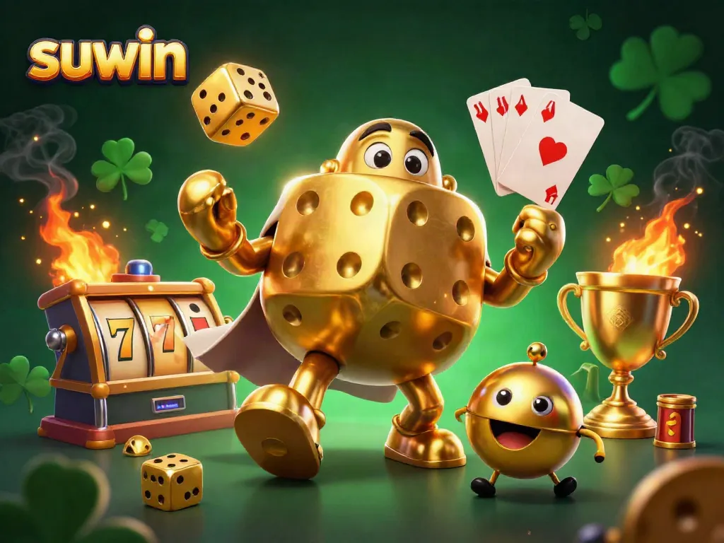 Suwin brings luck with a golden dice golem and casino elements, celebrating excitement in gaming.