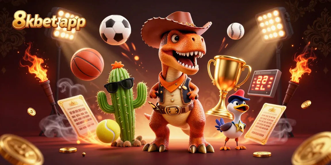 Engage with the thrilling action of the 8xbet app in this dynamic casino scene filled with 3D characters and vibrant elements.