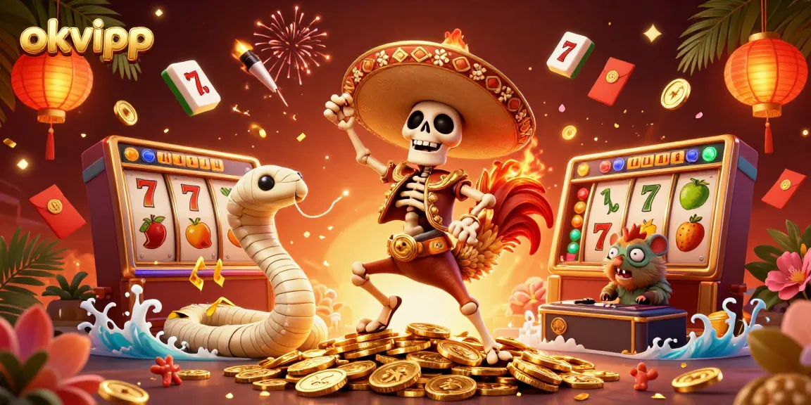 Engaging okvipp casino scene showcasing a vibrant celebration with characters dancing on gold coins.