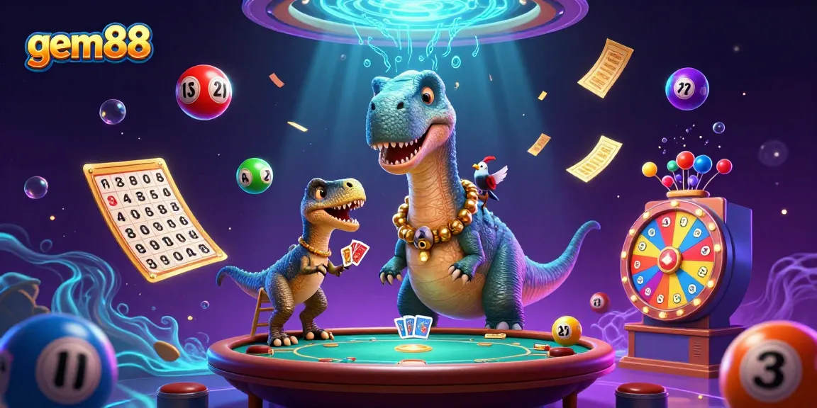 Experience gem88's vibrant casino atmosphere with lively characters and colorful game elements.