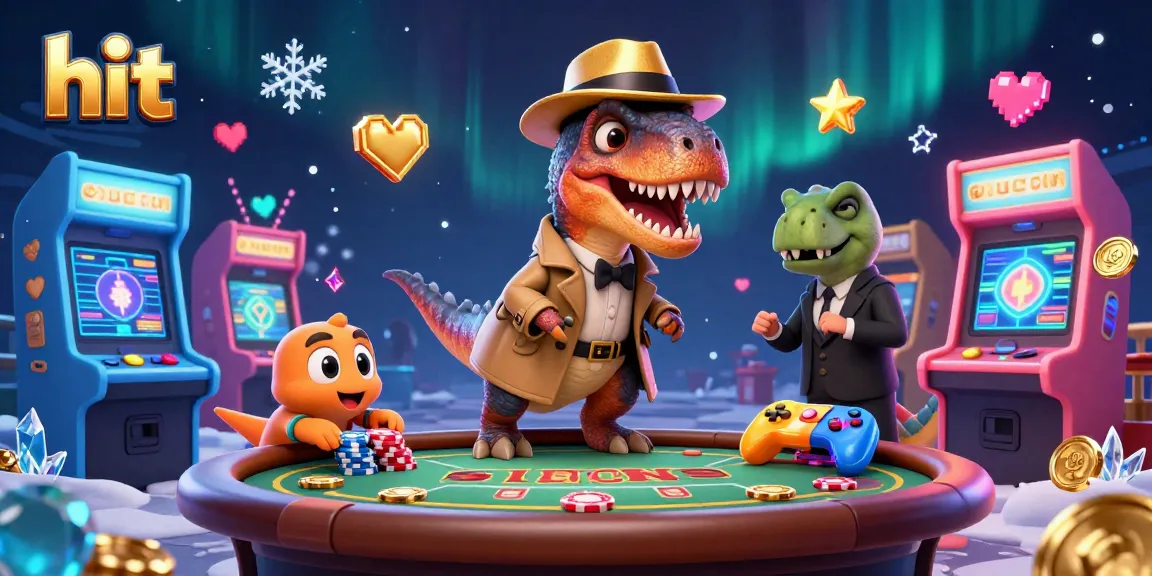 Hit at the blackjack table with a velociraptor card counter and stegosaurus pit boss in a vibrant casino.
