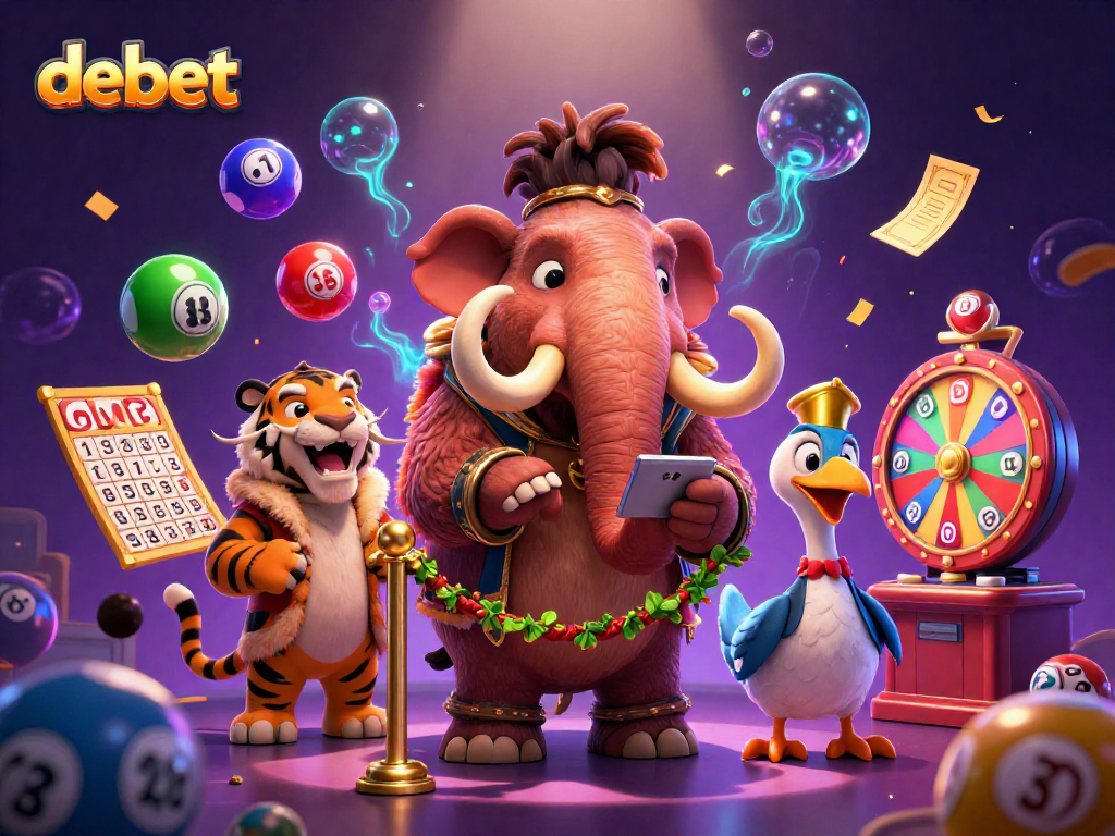 Experience the excitement of debet with vibrant lottery elements and iconic characters in a lively casino scene.
