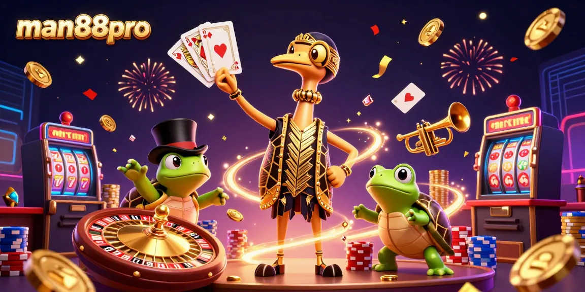 Experience gaming with man88pro through this vibrant casino illustration featuring exciting characters and dynamic elements.